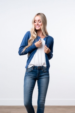 womens blue round-neck cardigan top